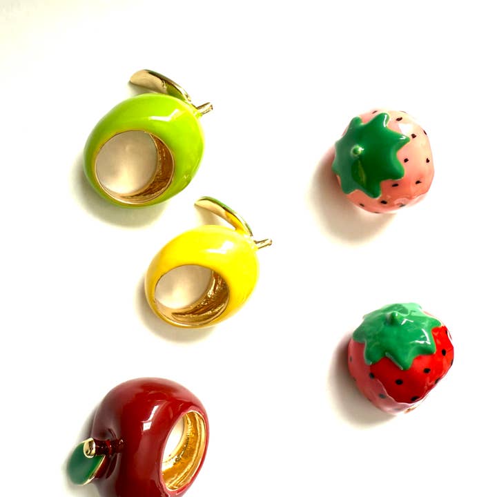HoopLa - Wholesale Cocktail/Statement Ring - Fruit Basket Ring- Large Dome Fruit Rings- Enamel Hand Made
