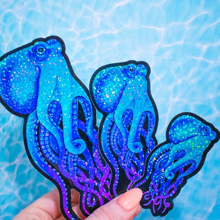 Bläckfisk klistermärke Holografisk | Octogalaxy | Bläckfiskälskare för wholesale av Chelzart