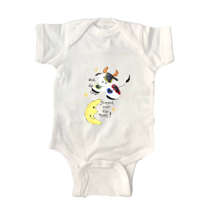 Cotton Short Sleeve Bodysuit 336 Cow over Moon for wholesale by Designs By Beverly, LLC