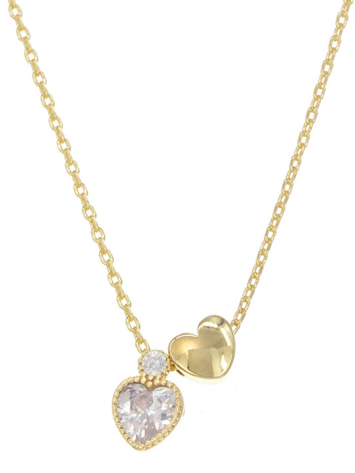 Brass 3D Heart with Rhinestone Pendant Necklace for wholesale by Suzie Q USA