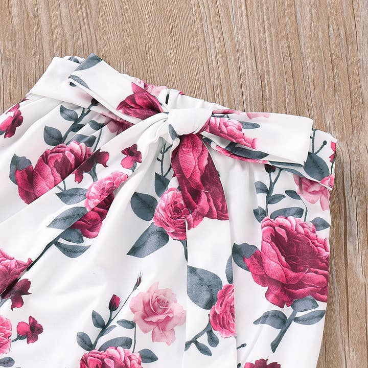 PatPat - Wholesale Clothing Set - Baby - 3-piece Crimson Romper and Floral Pants with Headband Set