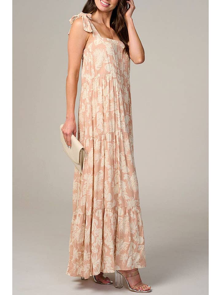 MAUVE SQUARE NECK TIERED FLORAL MAXI DRESS for wholesale on Faire