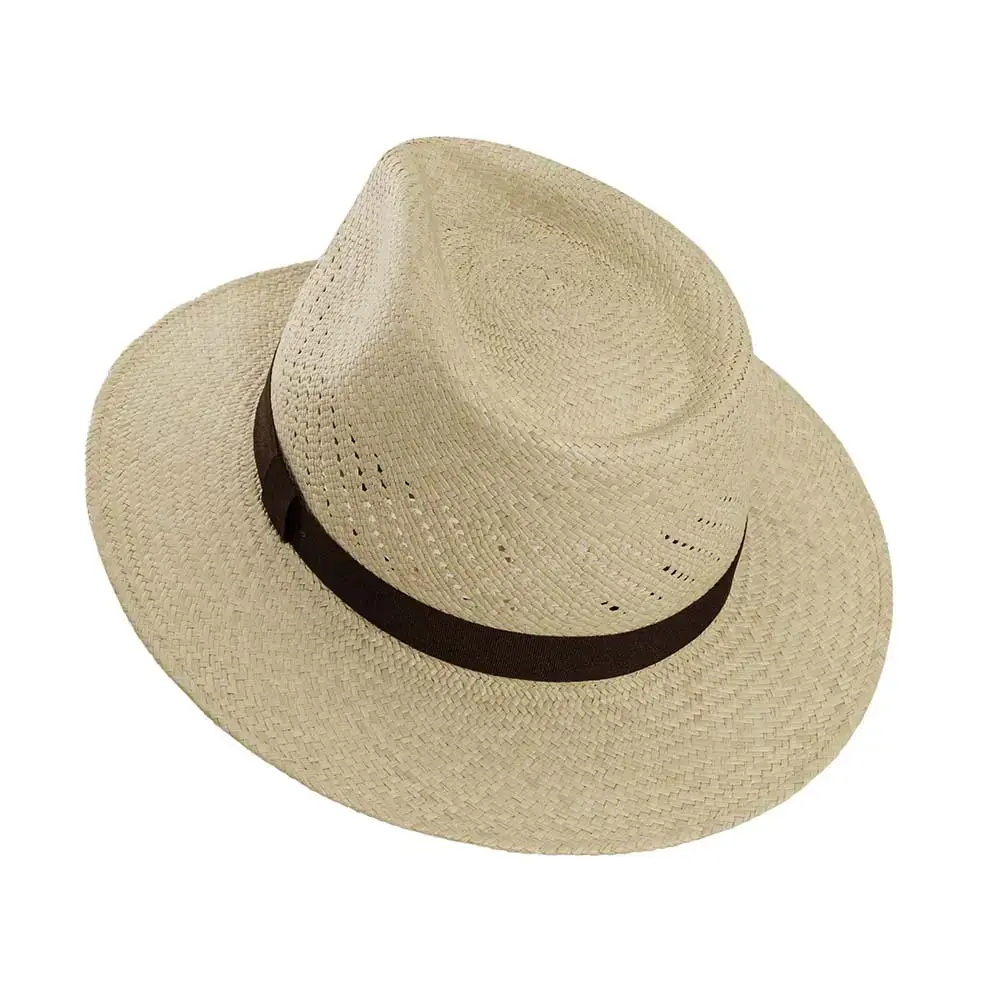 Natural Genuine Vented Panama Straw Fedora Hat - Style Tulum for wholesale on Faire1