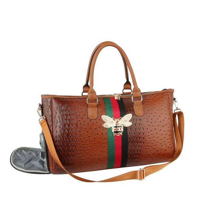 Handbag Express - Wholesale Weekender Bag - Women's - Croc Embossed Rhinestone Bee Weekender3