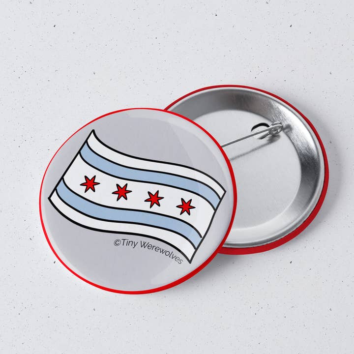 Chicago Flag 1" Mini Button Pin for wholesale by Tiny Werewolves