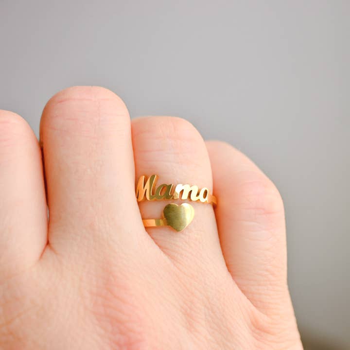 Blueyejewelry – Großhandel Band/Stapelring – Mama Herz Ring - Offener Goldener Mama Ring - Schmuckgeschenk für Mama6