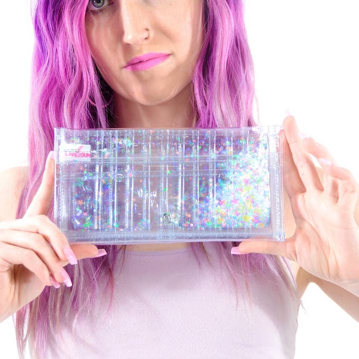 Electric Bubblegum – wholesale Plånbok - Dam – Liquid Glitter Stor Plånbok - Transparent