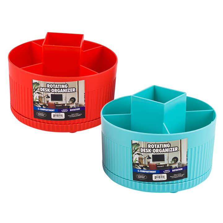Organizer da scrivania girevole - 5 scomparti - rosso e verde acqua per la vendita all'ingrosso da parte di Deluxe Import Trading