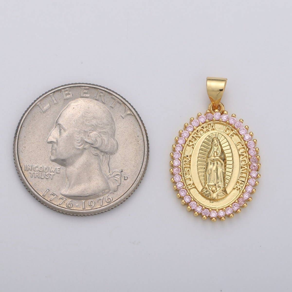 Aim Eternal - Wholesale Pendant/Charm Necklace - Overstock Clearance 24k Gold Filled Virgin Mary Pendant Necklace Pink Micro Pave Virgen de Guadalupe Medallion Pendant for Necklace Religious Jewelry Supply I-649 I-6503