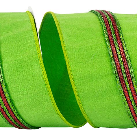 Dupioni Deluxe Metallic Piping Center Wired Edge, Lime for wholesale by RELIANT RIBBON