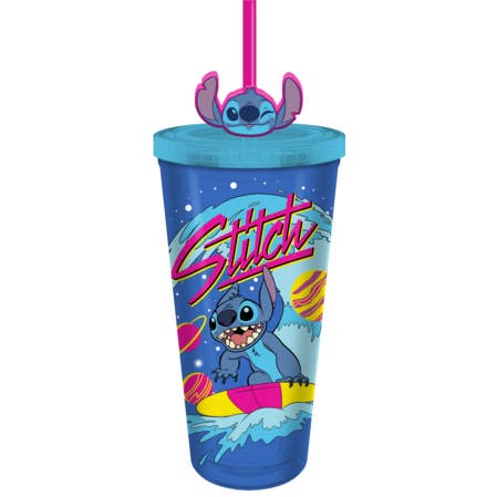 Silver Buffalo - Wholesale Drinking Glass/Cup - Lilo and Stitch 24oz Plastic Cold Cup w Lid and Topper Straw
