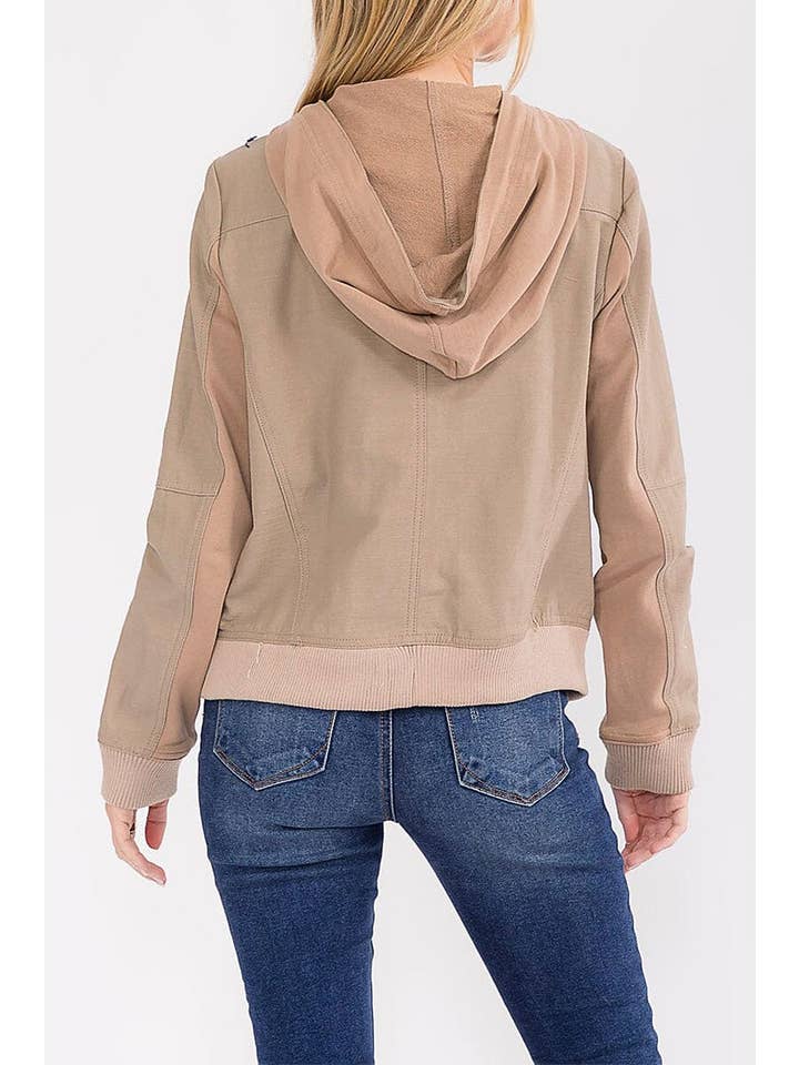 ROUSSEAU - Wholesale Jacket – Women's - CONTRAST DETAIL ZIP UP DRAPED HOODIE JACKET12