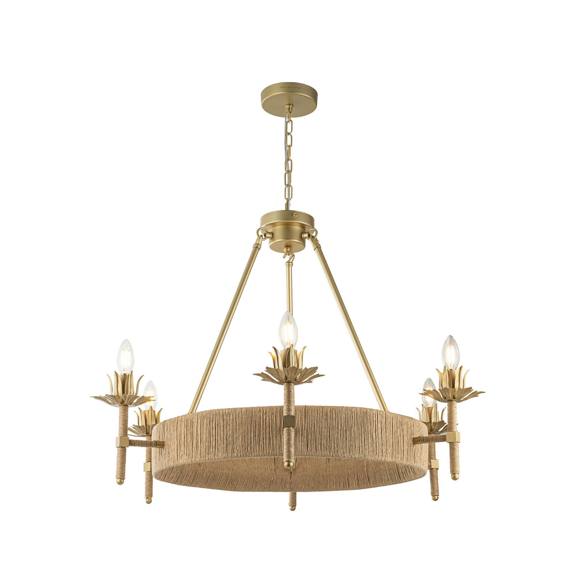 ELE Light & Decor - Wholesale Chandelier/Hanging Light - Aleena 6-Light Gold Farmhouse Woven Wagon Wheel Chandelier5