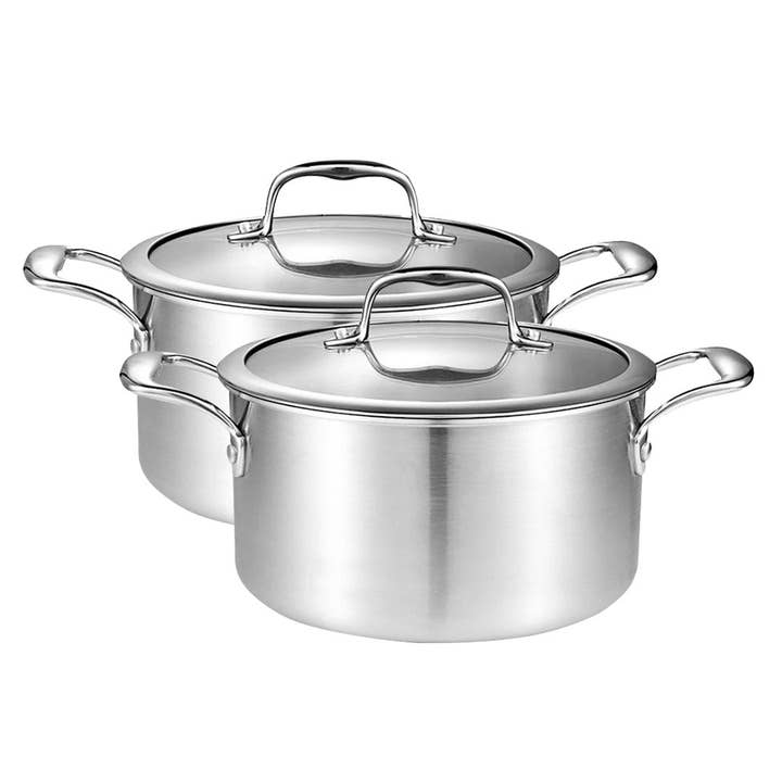 SOGA 2X 22cm Stainless Steel Soup Pot Stock Cooking Stockpot Heavy Duty Thick Bottom with Glass Lid for wholesale by SOGA International Pty Ltd