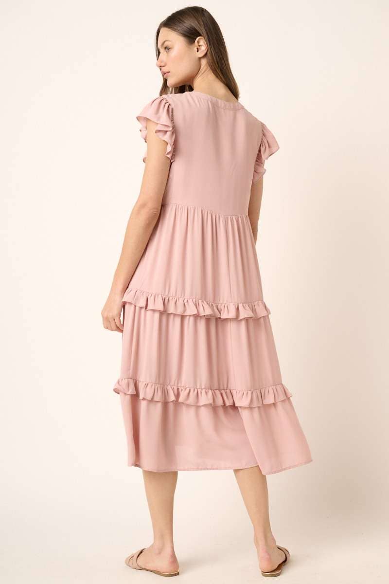 mittoshop – Engroshandel Kjole - Dame – H43020 - MIDIKJOLE MED FLÆSEDETALJER I V-HALS17