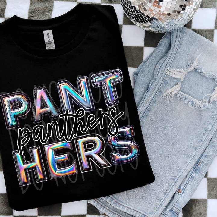 Red Dirt Transfers - Wholesale T-Shirt (Graphic) - Women's - Panthers Faux Holographic T-Shirt | Trendy School Spirit Shirt | Fast Shipping | Super Soft Shirts for Men/Women/Kid's | Bella Canvas0