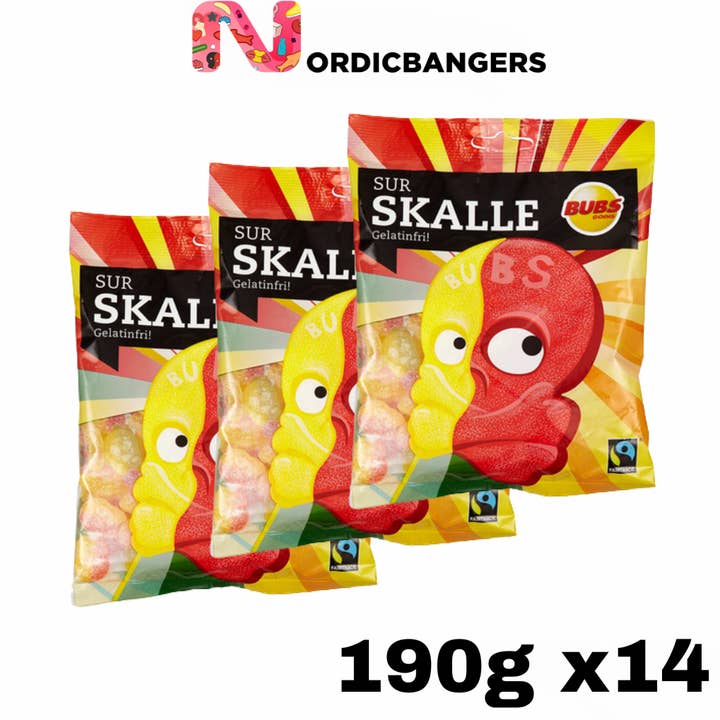 Nordicbangers - Swedish Candy Supply - Vendita all'ingrosso Caramelle gommose - BUBS Teschi Aspri 190g Buste0