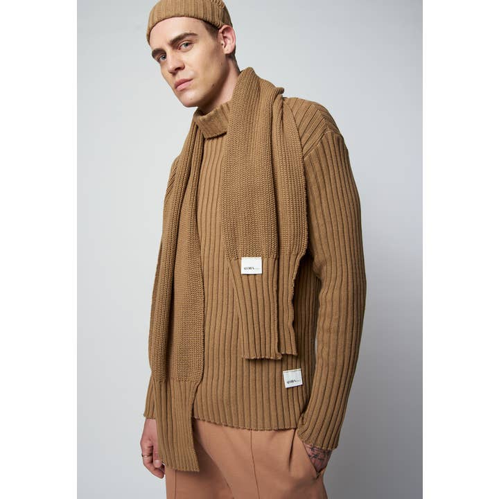 Brown knitted scarf SCAR made of pure organic cotton for wholesale on Faire2