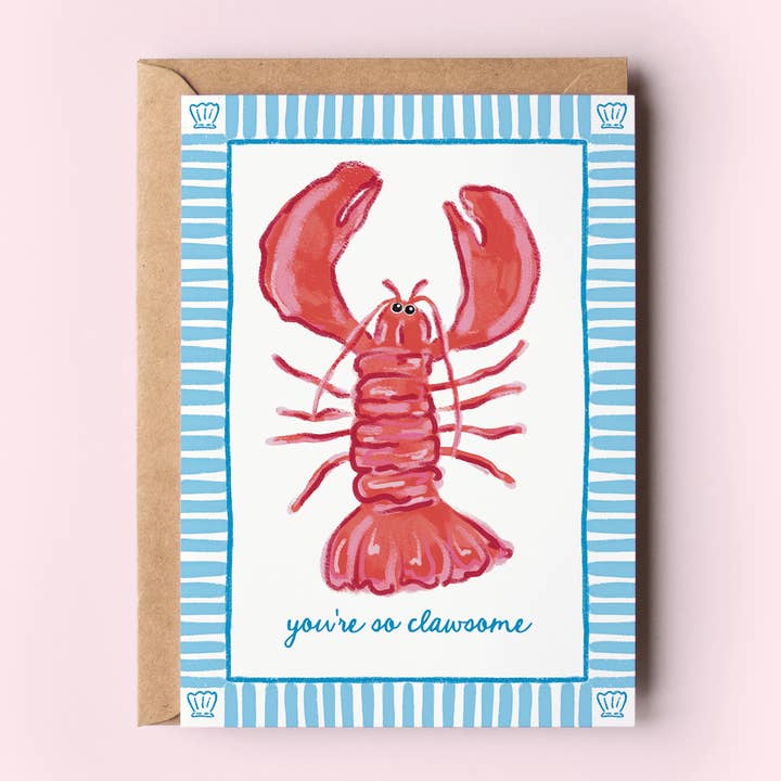 You're So Clawsome Lobster Beach Coastal Greeting Card for wholesale by The Shelley Society