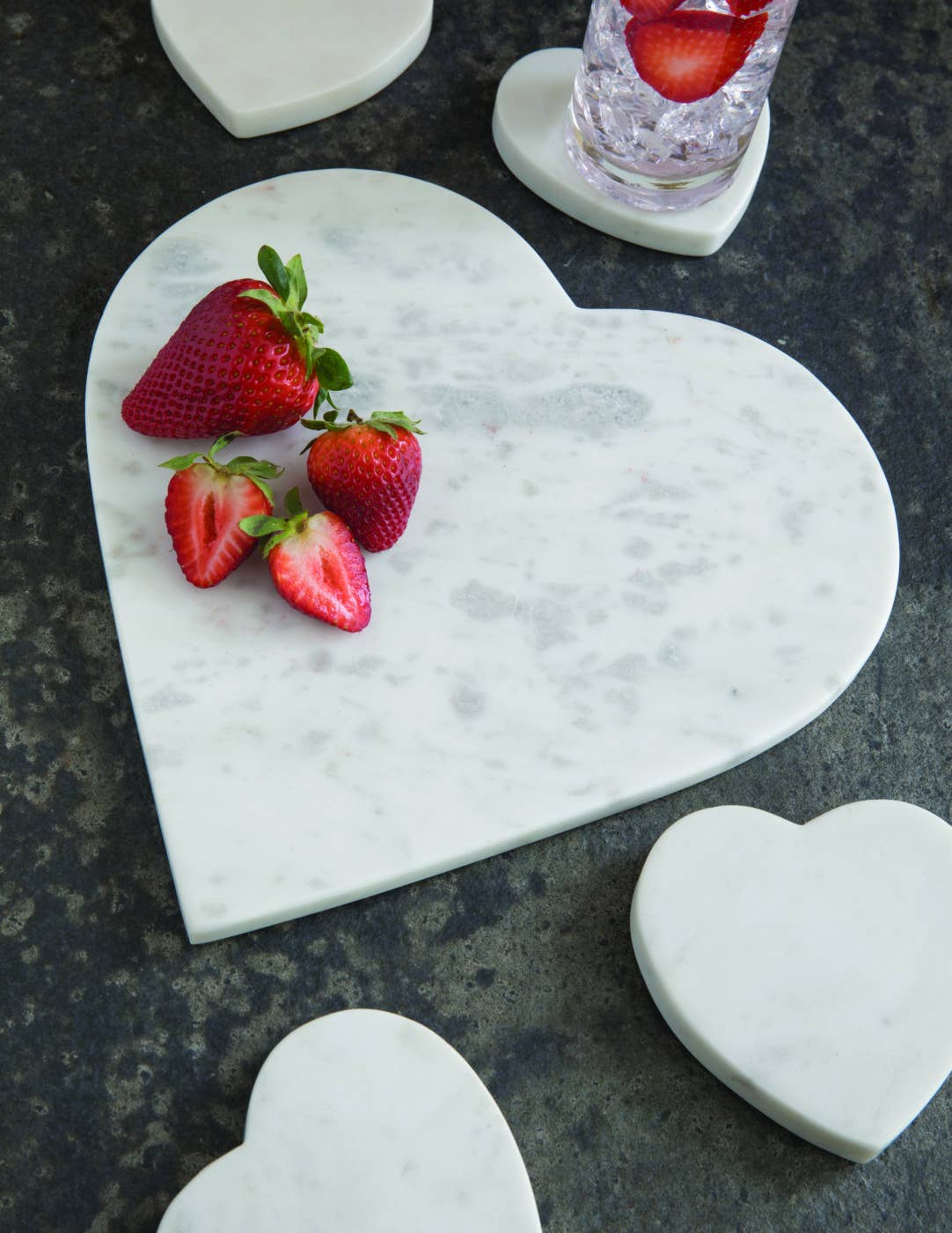 Be Home - Wholesale Coasters - White Marble Heart Coasters, Set of 41