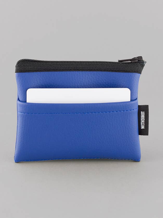 Tarjetero azul de cuero vegano con cremallera para venta al por mayor de wetheknot