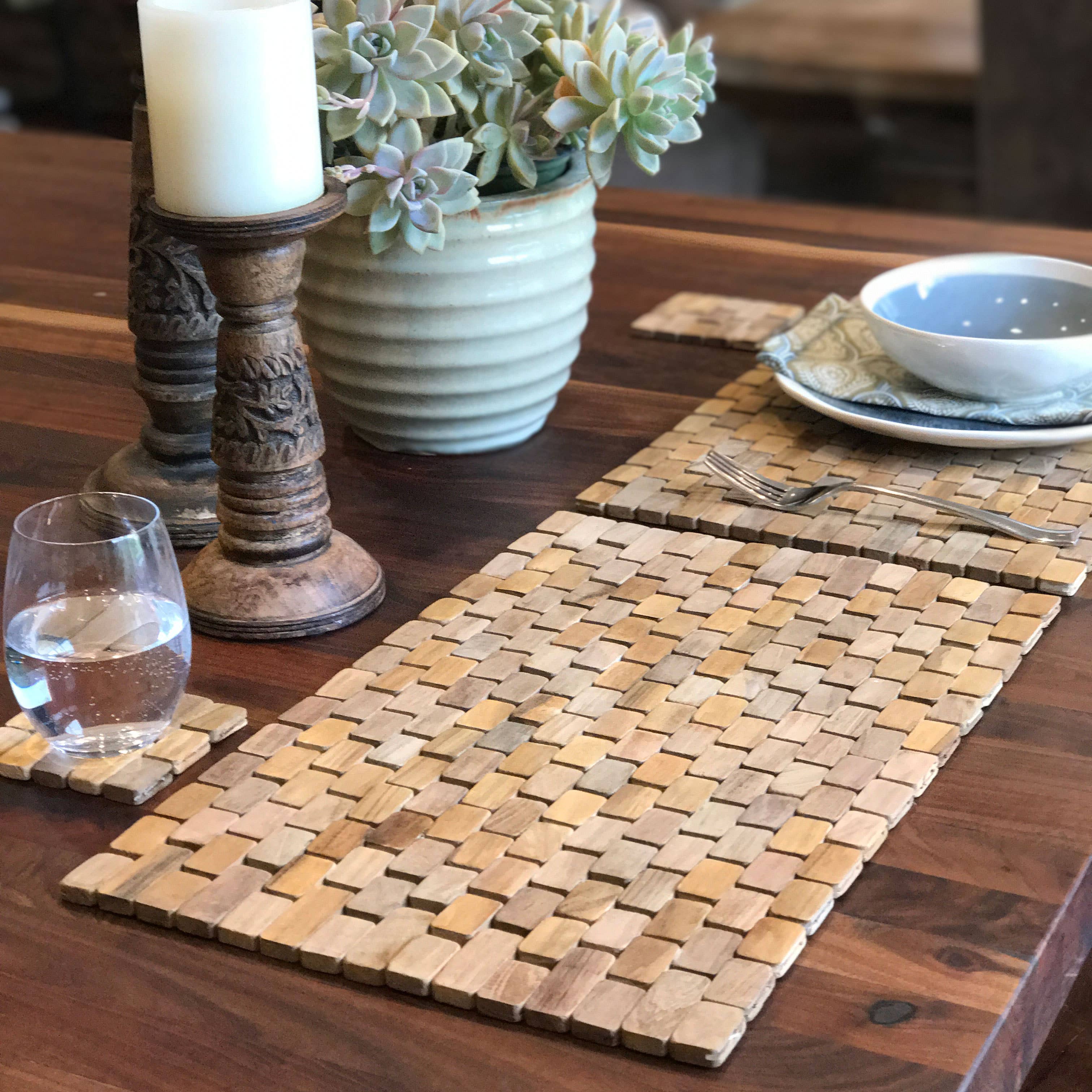 Hip-o Modern Living - Wholesale Placemat - Natural Teak Placemat Set of Two (17.5 x 12")2