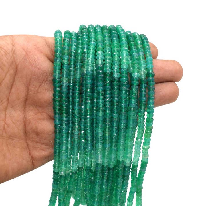 6mm Green Chalcedony Gemstone Faceted Rondelle Beads Strand for wholesale by TRIVENI USA INC
