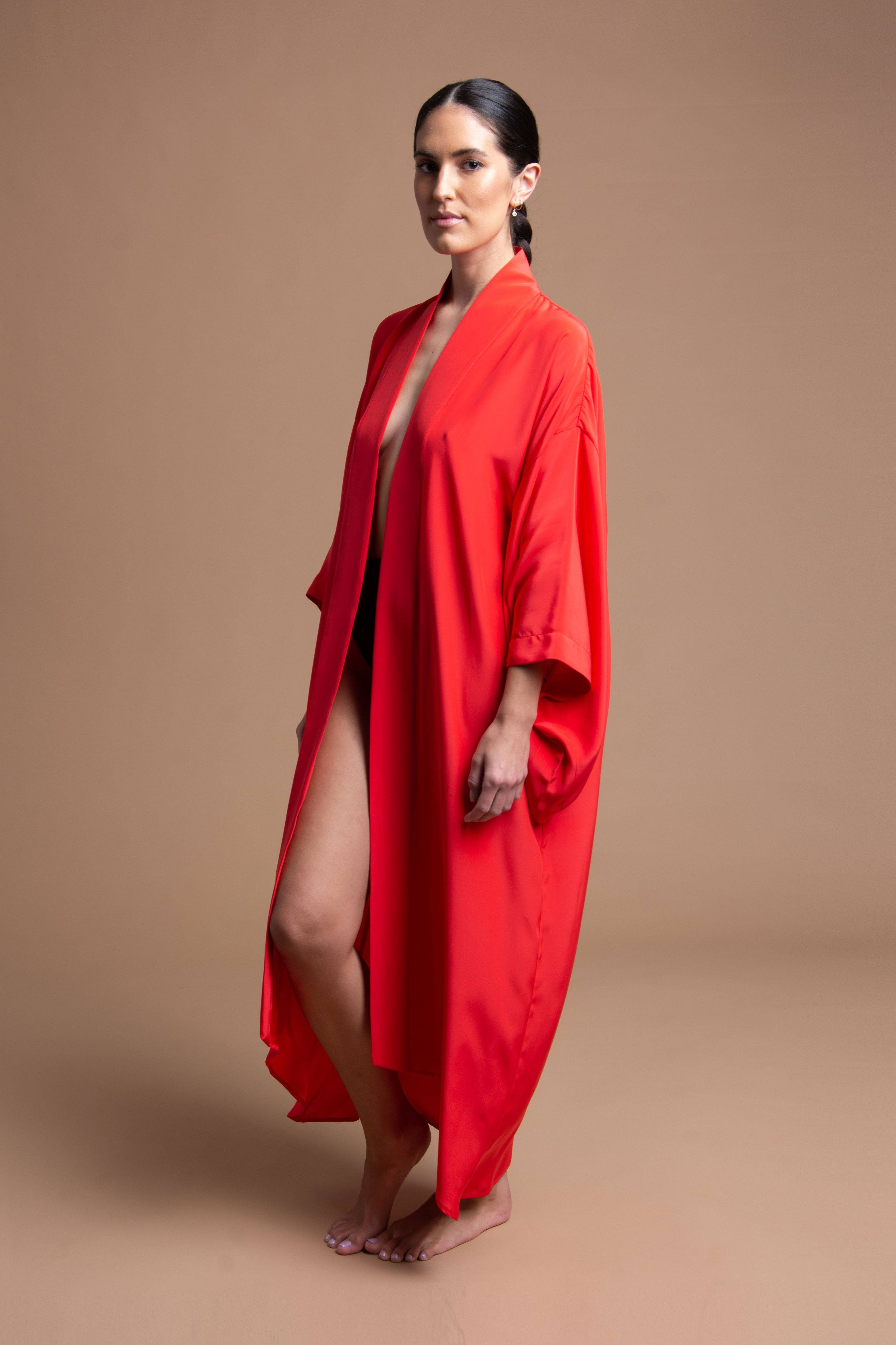 Kafka Simone - Vendita all'ingrosso Vestaglia - Donna - VESTAGLIA KIMONO YUKI IN SETA - ROSSO PASSIONE5