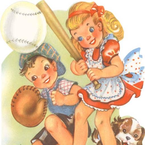 Art Print HB-273 Happy Birthday, Kids Playing Baseball for wholesale by Found Image Press