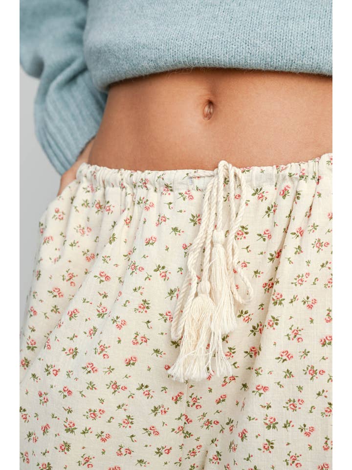 BUTTERMELON - Wholesale Pants - Women's - Floral Print Drawstring Pants - BMP78142