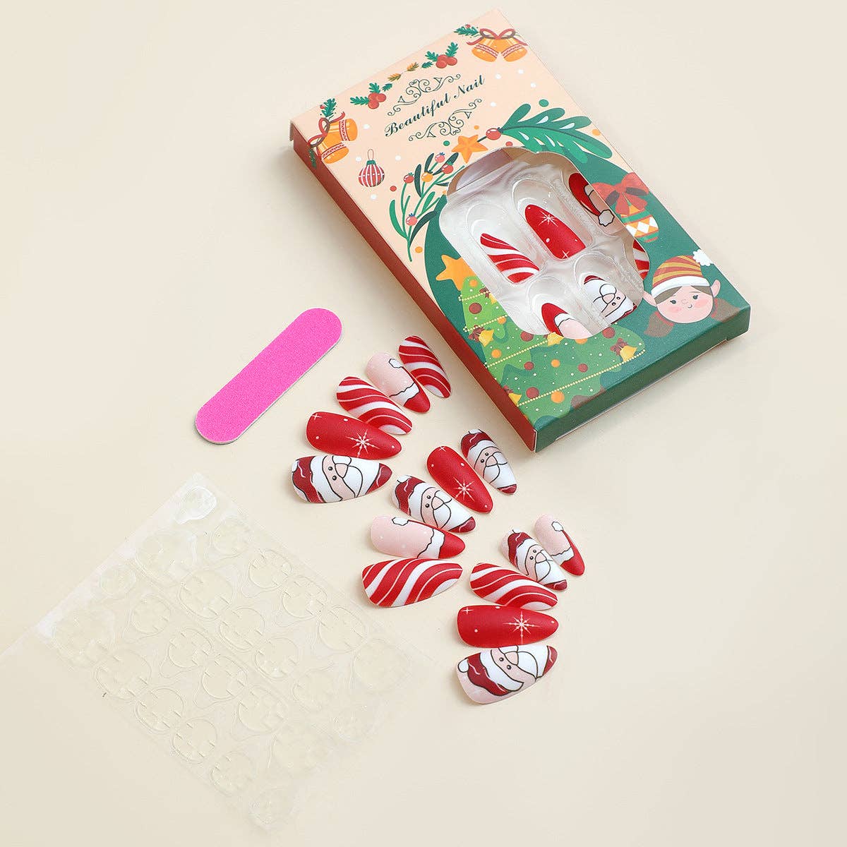 Red Christmas Almond-Shaped Santa Claus Wearing Manicure for wholesale on Faire2