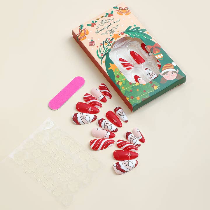 Red Christmas Almond-Shaped Santa Claus Wearing Manicure for wholesale on Faire2