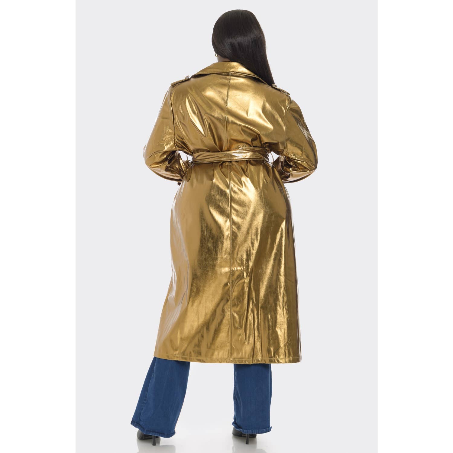 SJ630123-1P - PLUS COPPER COLOR METALLIC TRENCH COAT for wholesale on Faire4