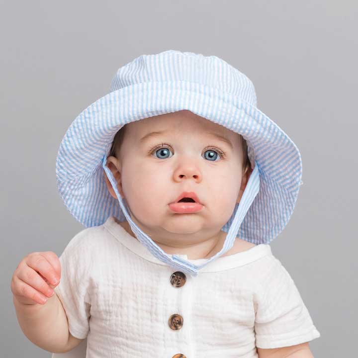 Huggalugs - Wholesale Bucket Hat - Kids - Light Blue Stripe Seersucker Bucket Hat Baby & Toddler SALE3