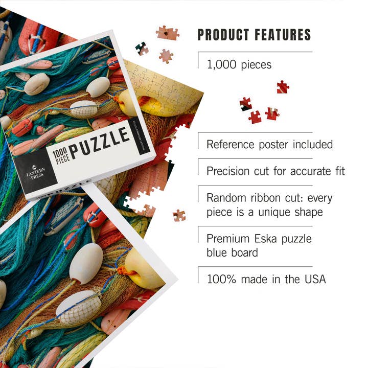 Lantern Press - Wholesale Puzzle – Adult - 1000 PIECE PUZZLE Colorful Display of Fishing Nets & Buoys2