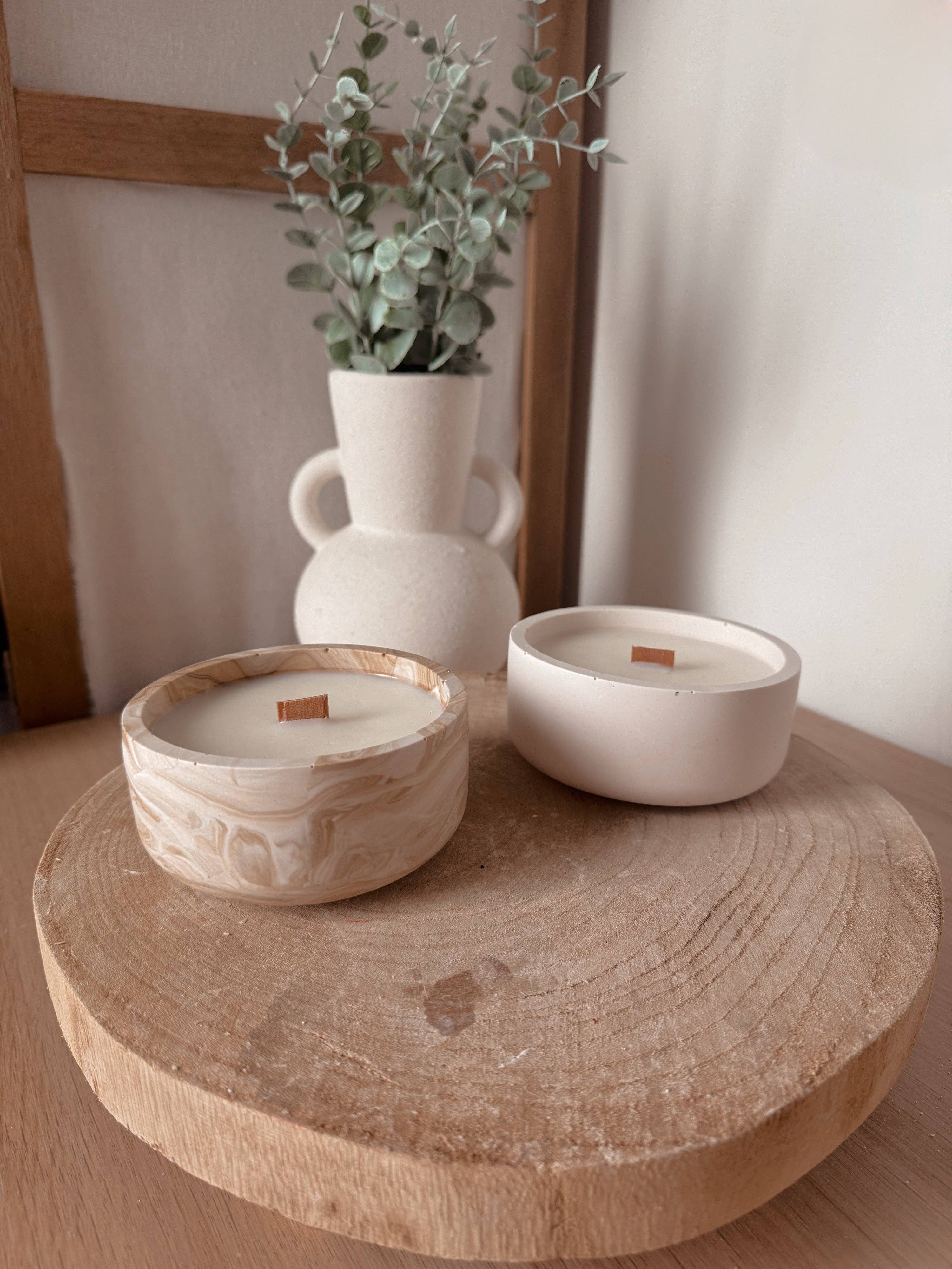 My Milky Candle - Vente Bougie en bocal - Bougie ronde marbré beige ou crème fait main en jesmonite4