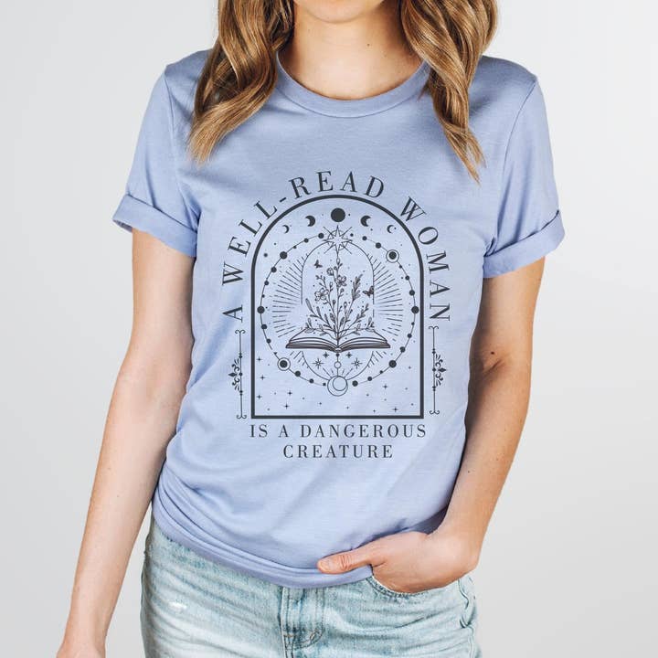 A Well Read Woman is a Dangerous Creature Bella Canvas Tee for wholesale by Boho Bailey