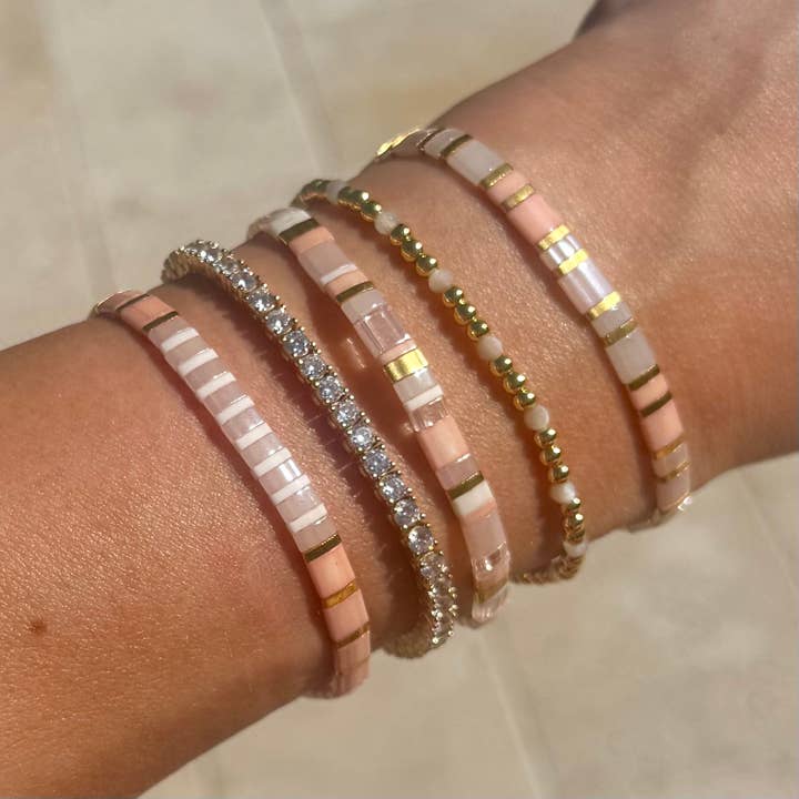 Myliu New York - Wholesale Beaded Bracelet - Blush Tila Beaded Bracelet Stack1