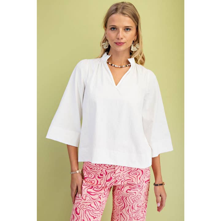 Wide Sleeves Ruffled Neck Blouse for wholesale by STYLE USA