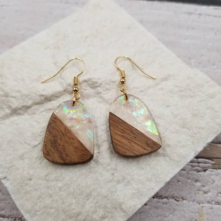Treasure Wholesale - Wholesale Dangle Earrings - Wood & Resin Gold Foil Earrings