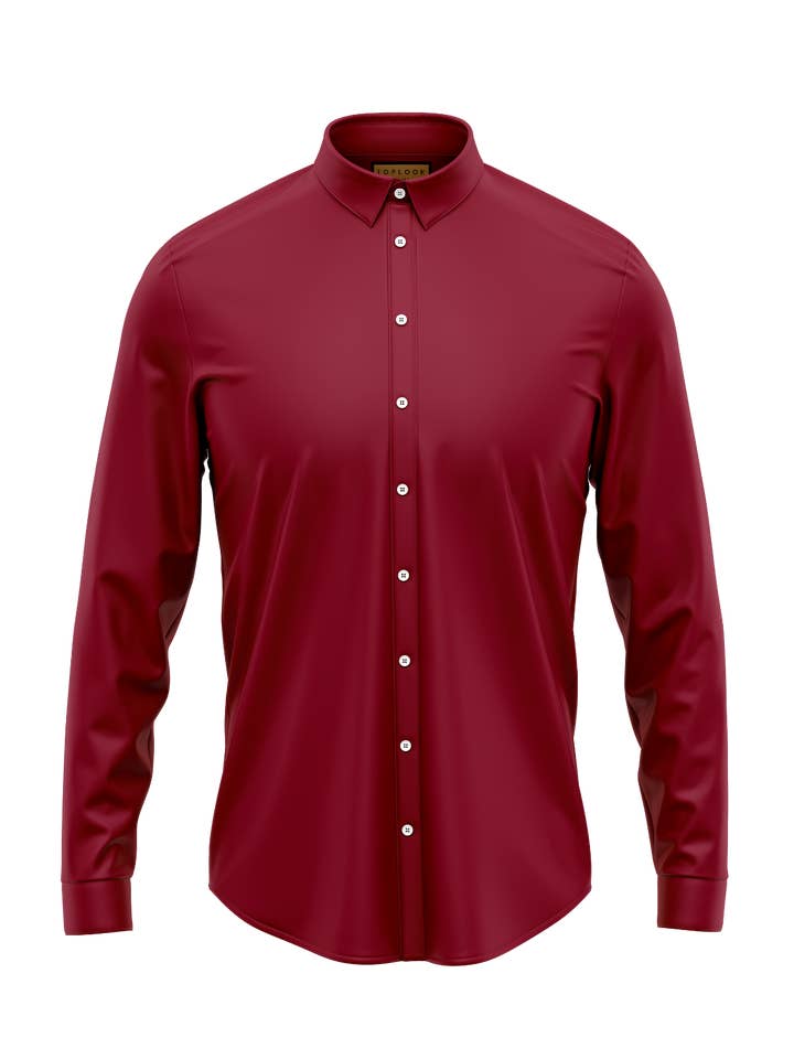 Mens Long Sleeve Poplin Slim Fit Double Cuff Shirt- Burgundy for wholesale by Bakaruda