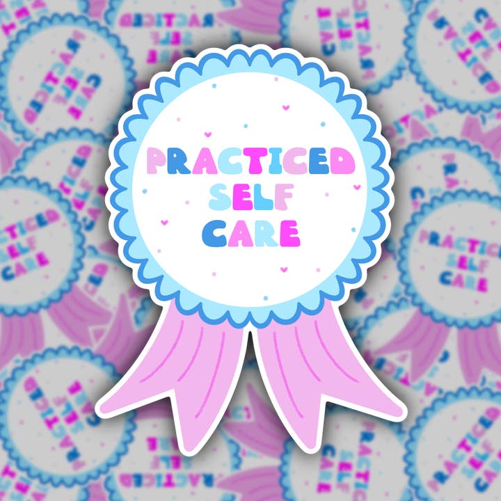 Practiced Self Care Award Ribbon Sticker for wholesale by A Darling Daisy Design
