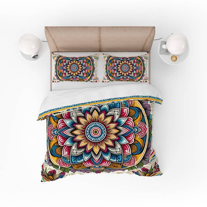 Conjunto de capa de edredão com capa de edredão reversível Bohemian Radiant Plum Indian Mandala por atacado de Adore India