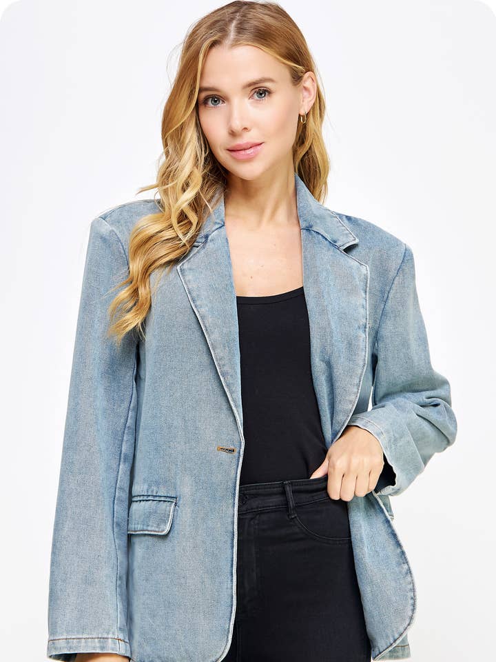 Washed Denim Blazer for wholesale by Strut & Bolt