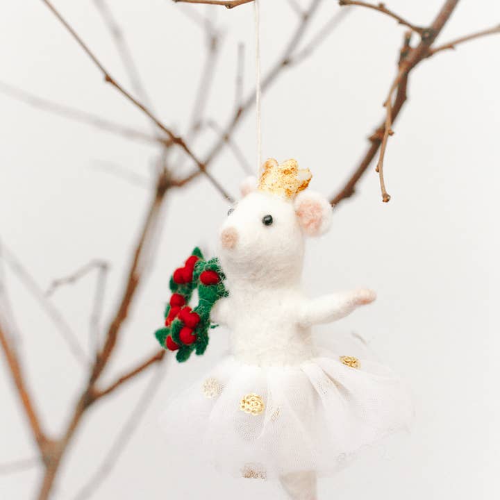 Creative Women - Wholesale Ornament - BALLERINA MOUSE FELT ORNAMENT | Handcrafted in Nepal