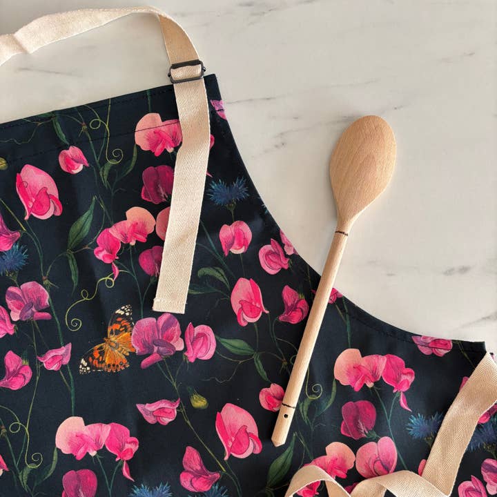 Wild Sweet Pea Apron - Hand Painted Floral Design for wholesale by Emily Hacker