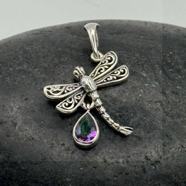 Goddess Design Studio - Wholesale Dangle Earrings - Sterling Silver & Gemstone Dragonfly Pendant2