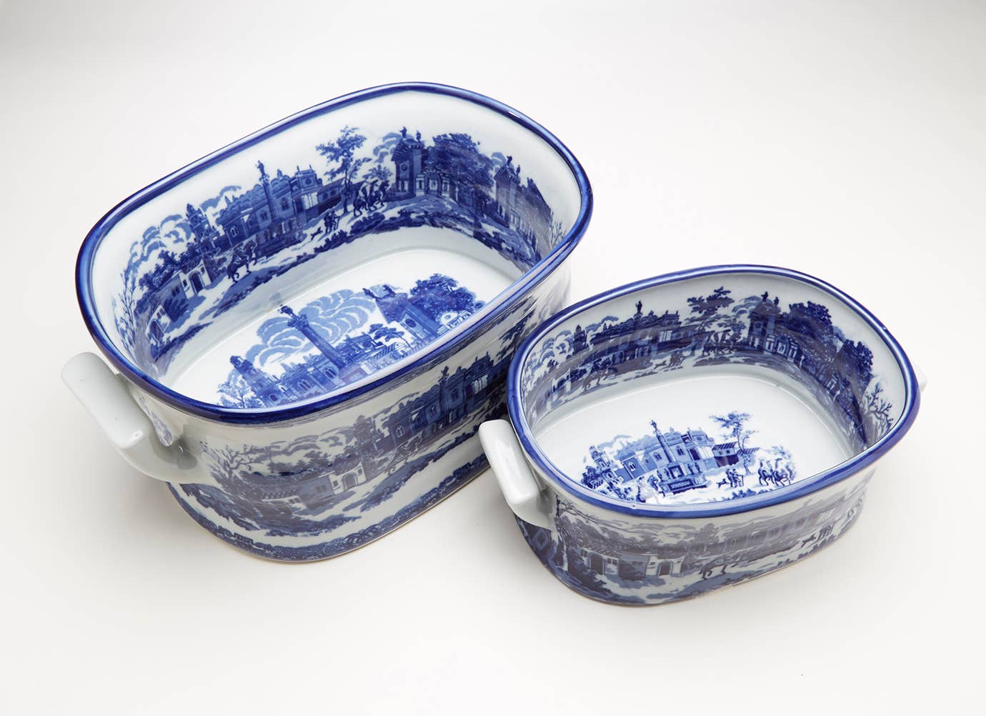 AA Importing - Vente Pot - Ensemble de 2 jardinières scène de village italien bleu et blanc1