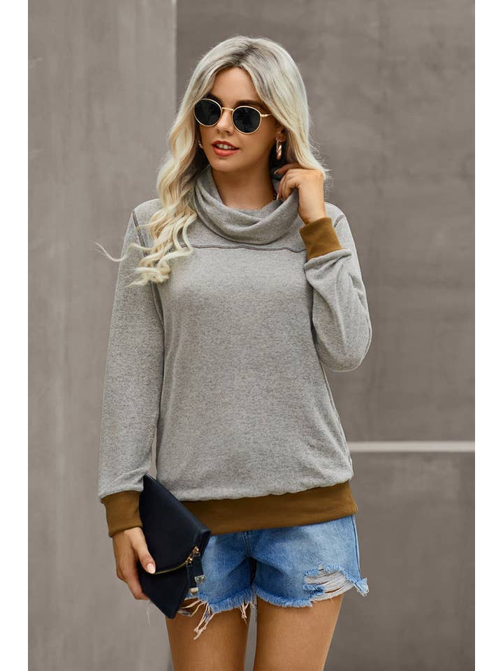 Supreme Fashion - Wholesale Knit Top - Women's - Cowl Neck Color Block Long Sleeves Loose Hoodie8