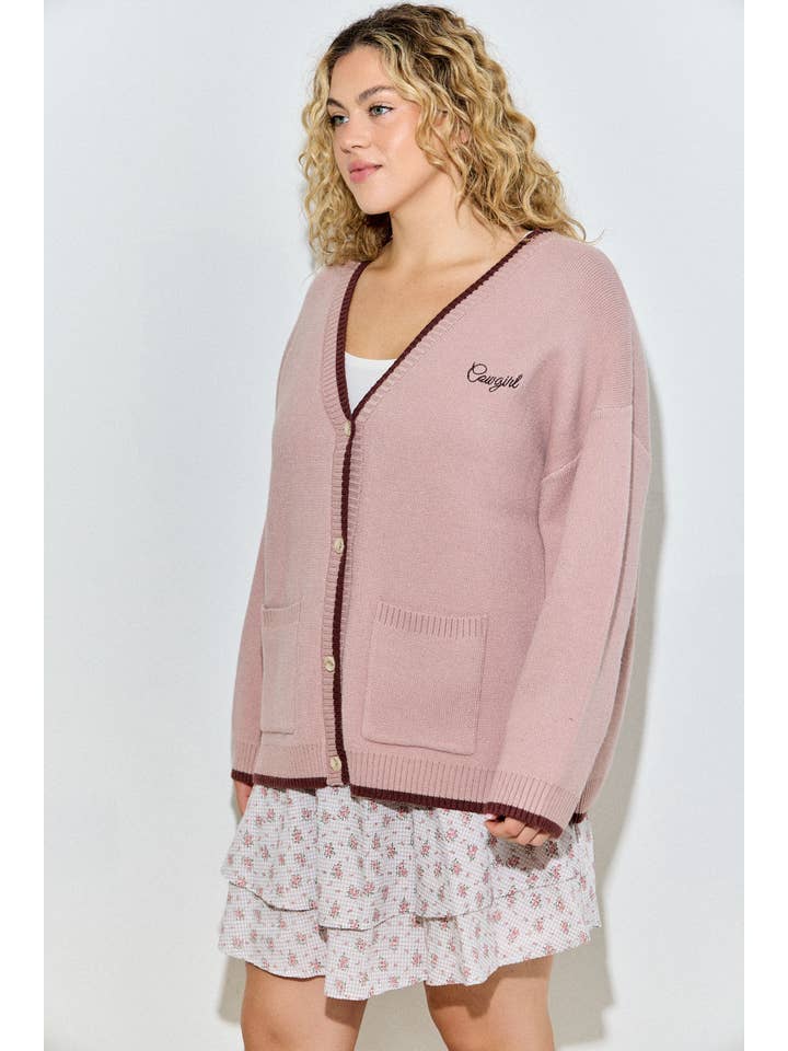 DUSTY PINK (PLUS) COWGIRL COWBOY CARIDGAN for wholesale on Faire2